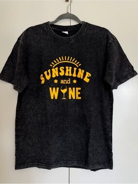 NEW Sunshine and Wine Graphic Tee - Black with Yellow Print